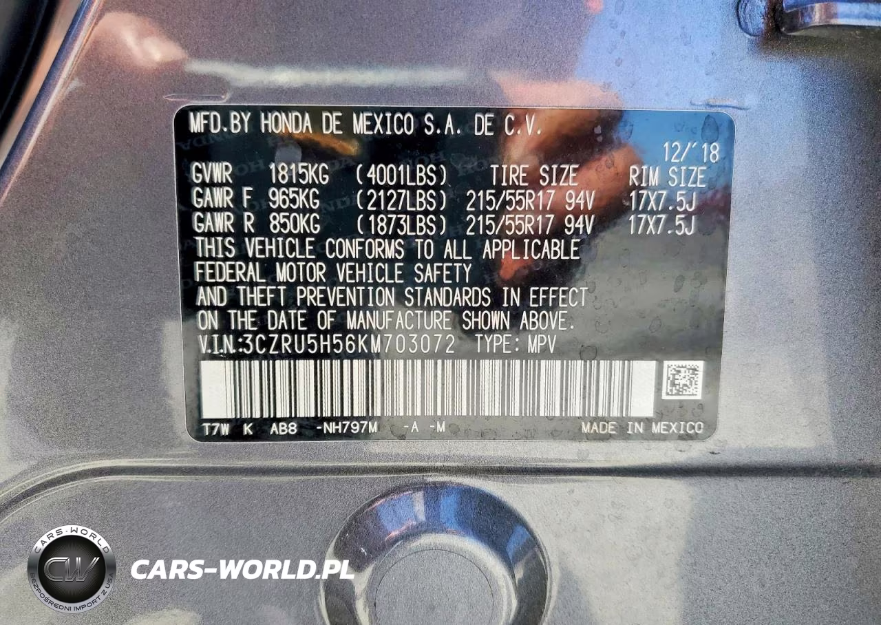 2019 Honda Hr-V Ex VIN:3CZRU5H56KM703072 - 12