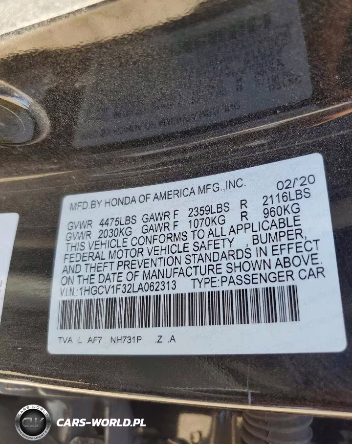 2020 Honda Accord Sport VIN:1HGCV1F32LA062313 - 12