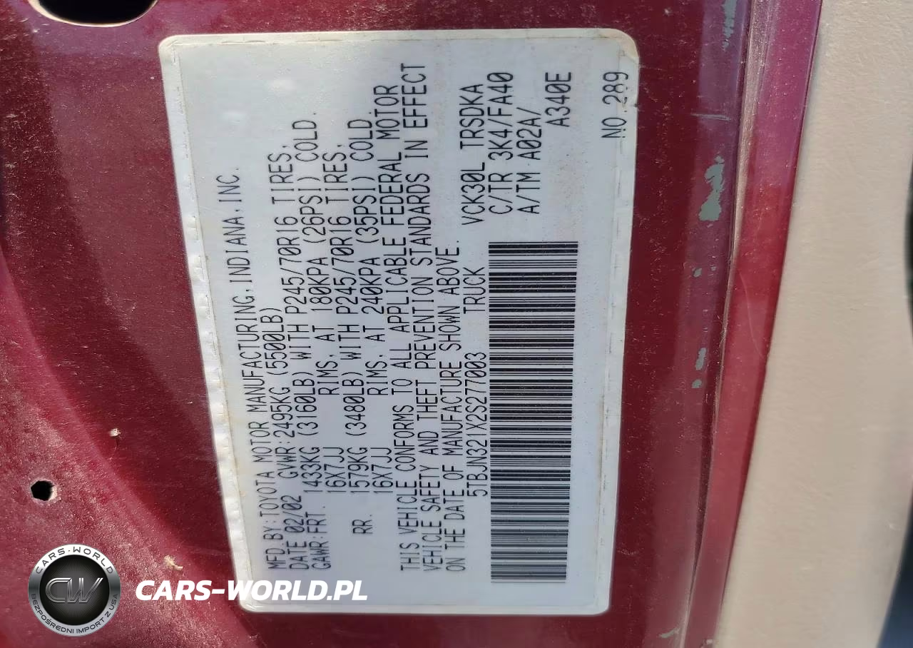 2002 Toyota Tundra Base VIN:5TBJN321X2S277003 - 12