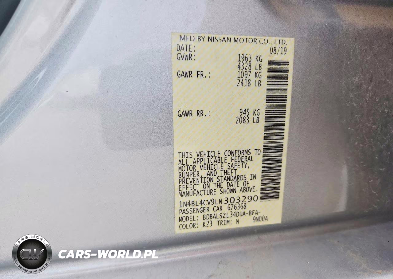 2020 Nissan Altima Sr VIN:1N4BL4CV9LN303290 - 12