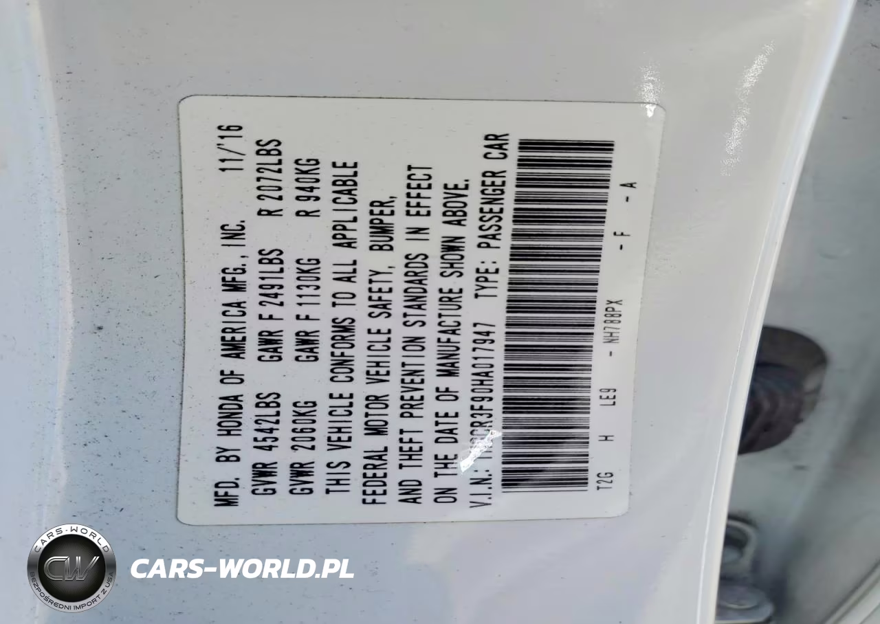 2017 Honda Accord Touring VIN:1HGCR3F90HA017947 - 12