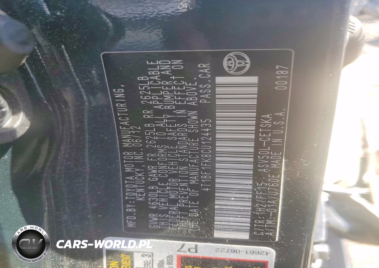 2012 Toyota Camry Se VIN:4T1BF1FK8CU124435 - 12