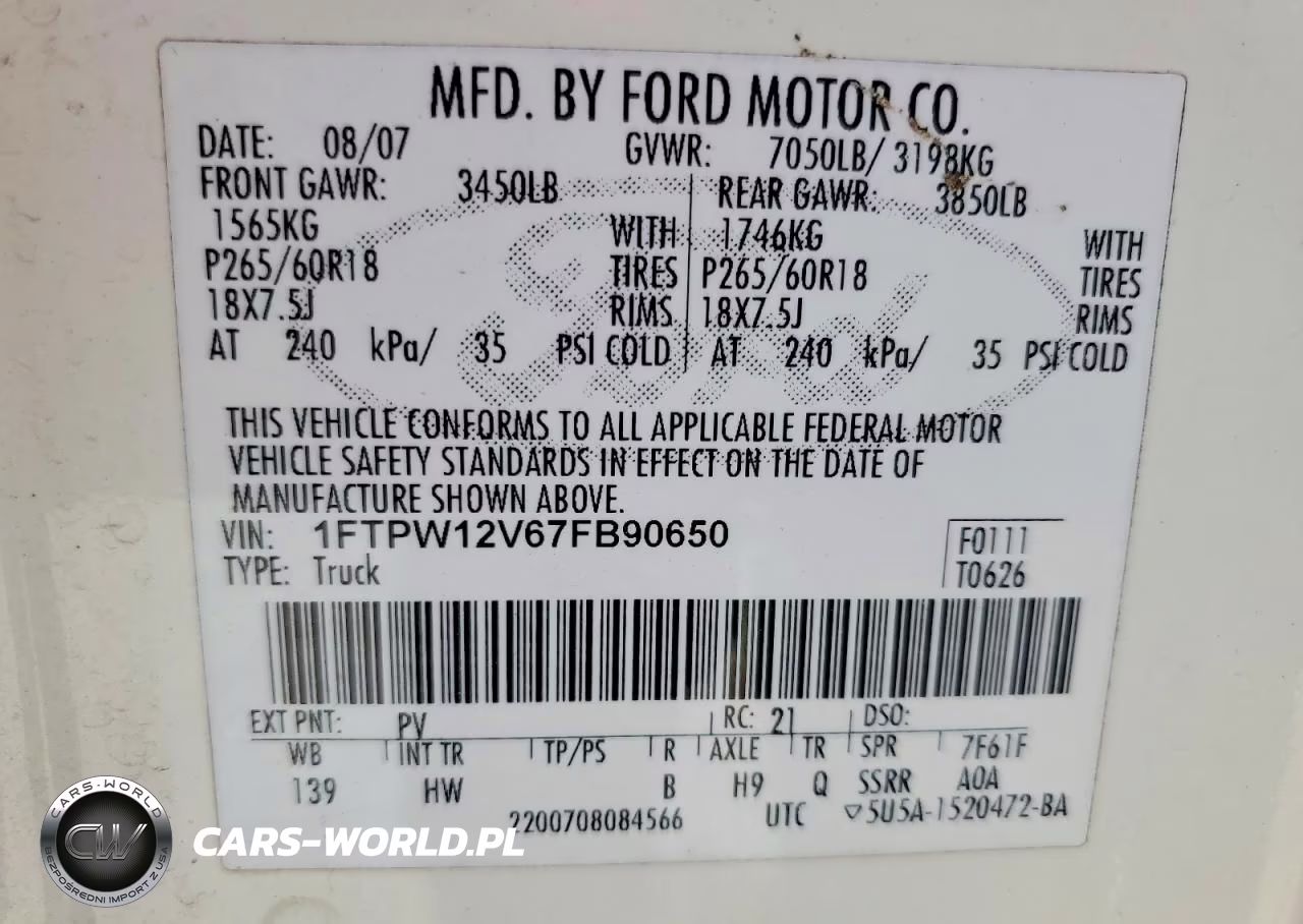 2007 Ford F150 Supercrew VIN:1FTPW12V67FB90650 - 12