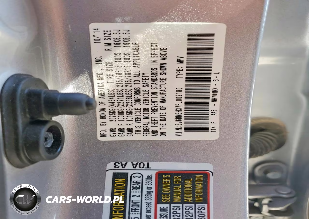 2015 Honda Cr-V Lx VIN:5J6RM3H37FL002180 - 14