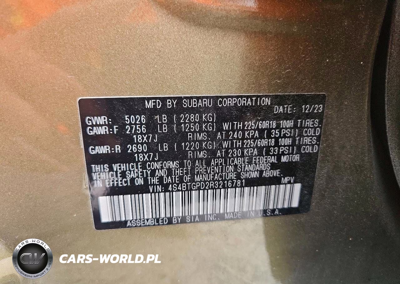 2024 Subaru Outback Touring VIN:4S4BTGPD2R3216781 - 14