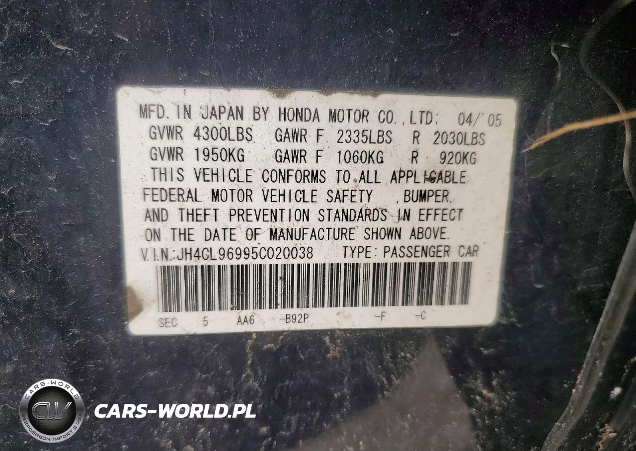 2005 Acura Tsx VIN:JH4CL96995C020038 - 12