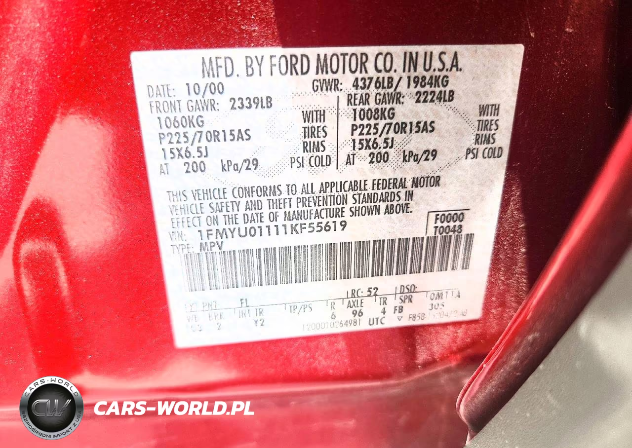 2001 Ford Escape Xls VIN:1FMYU01111KF55619 - 13