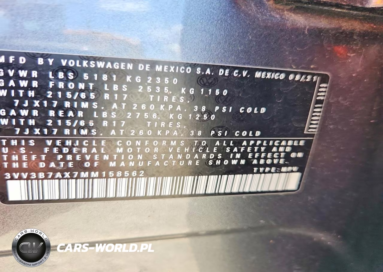 2021 Volkswagen Tiguan Se VIN:3VV3B7AX7MM158562 - 13