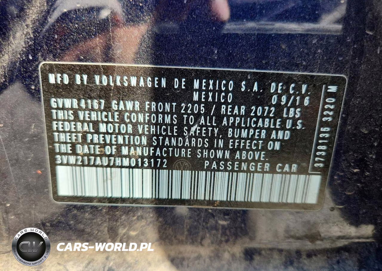 2017 Volkswagen Golf S VIN:3VW217AU7HM013172 - 12