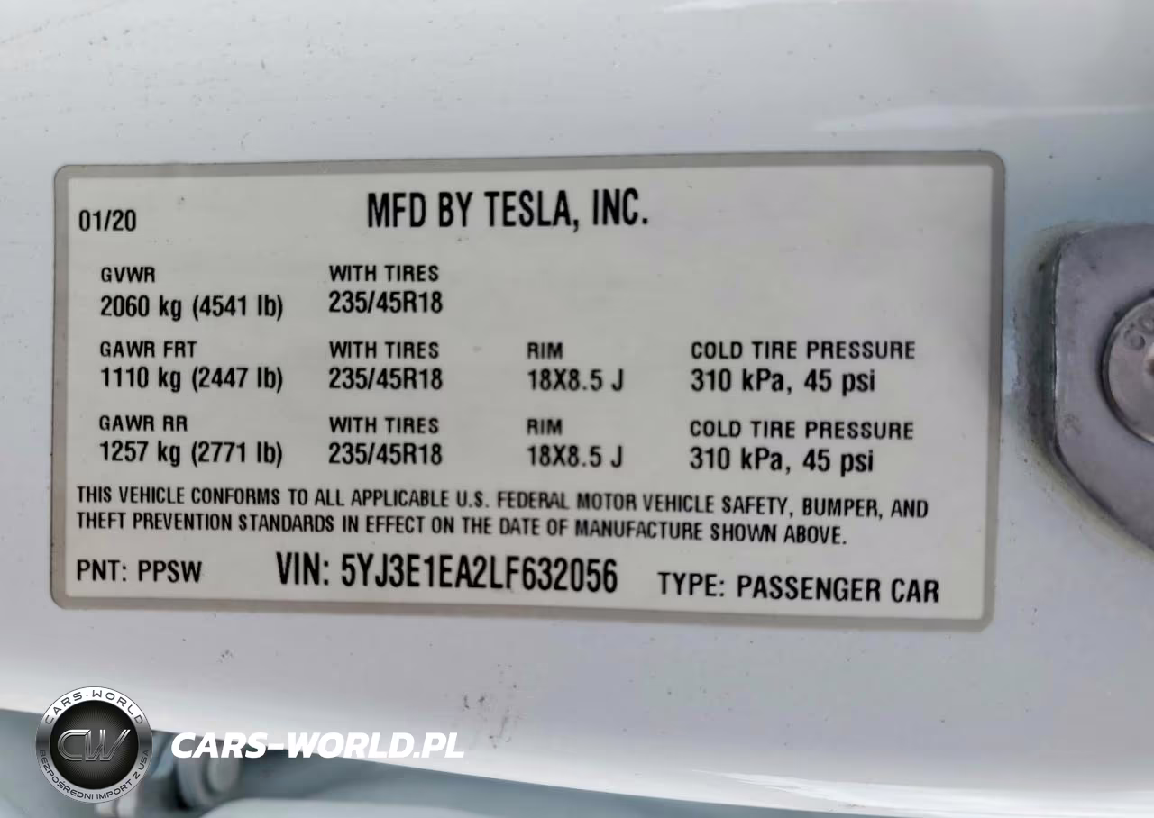 2020 Tesla Model 3 VIN:5YJ3E1EA2LF632056 - 12