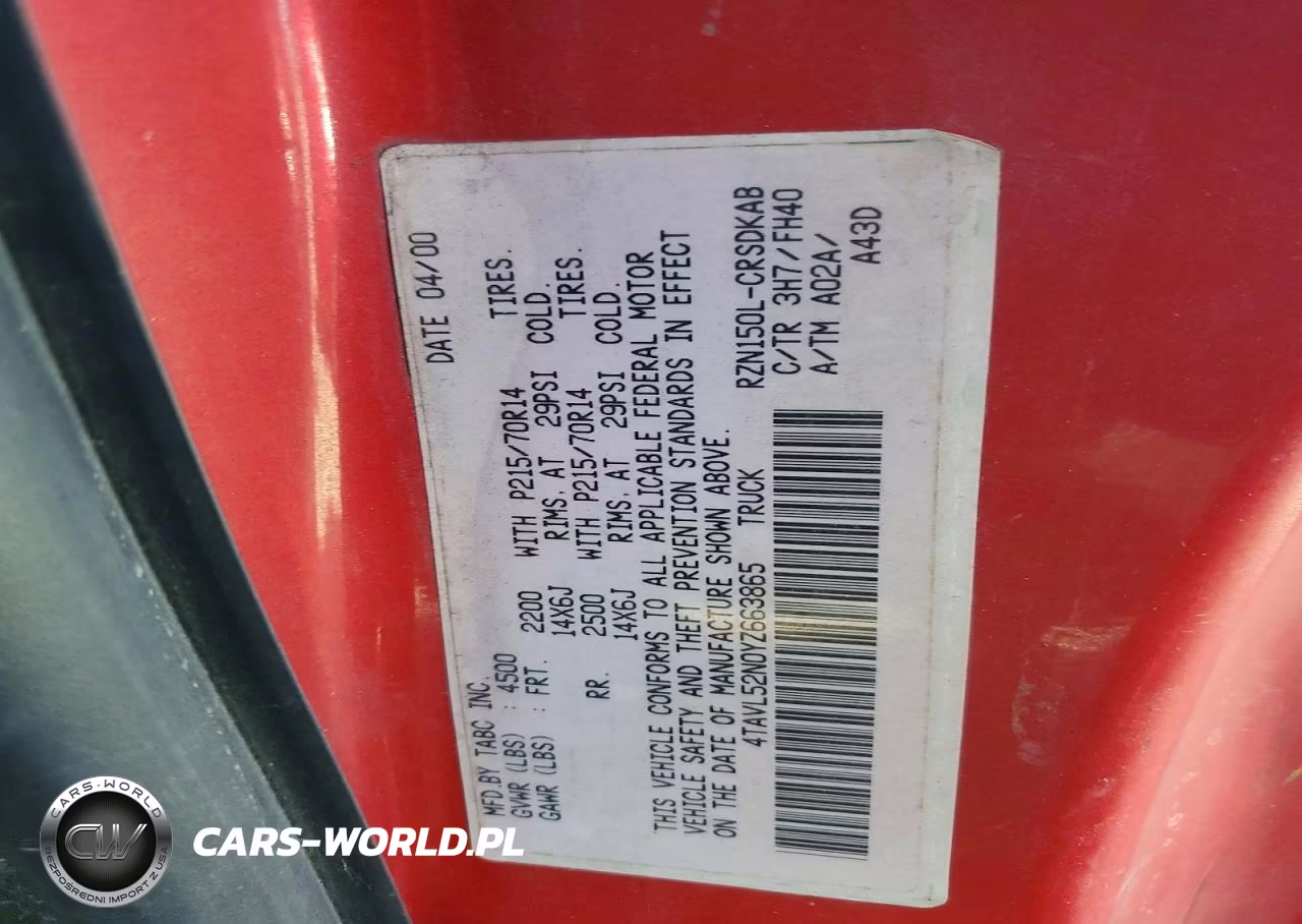 2000 Toyota Tacoma Xtracab VIN:4TAVL52N0YZ663865 - 12