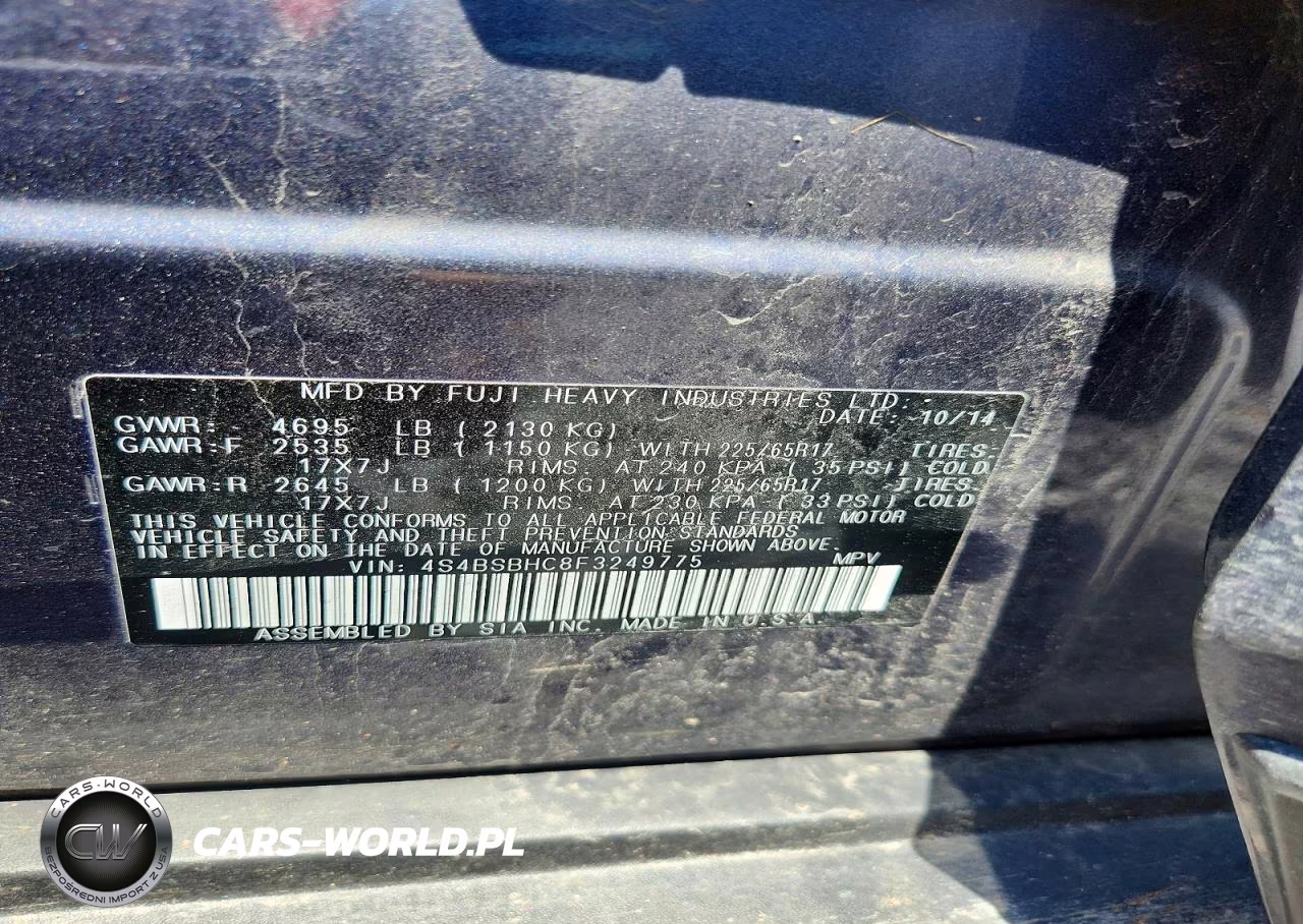 2015 Subaru Outback 2.5I Premium VIN:4S4BSBHC8F3249775 - 13