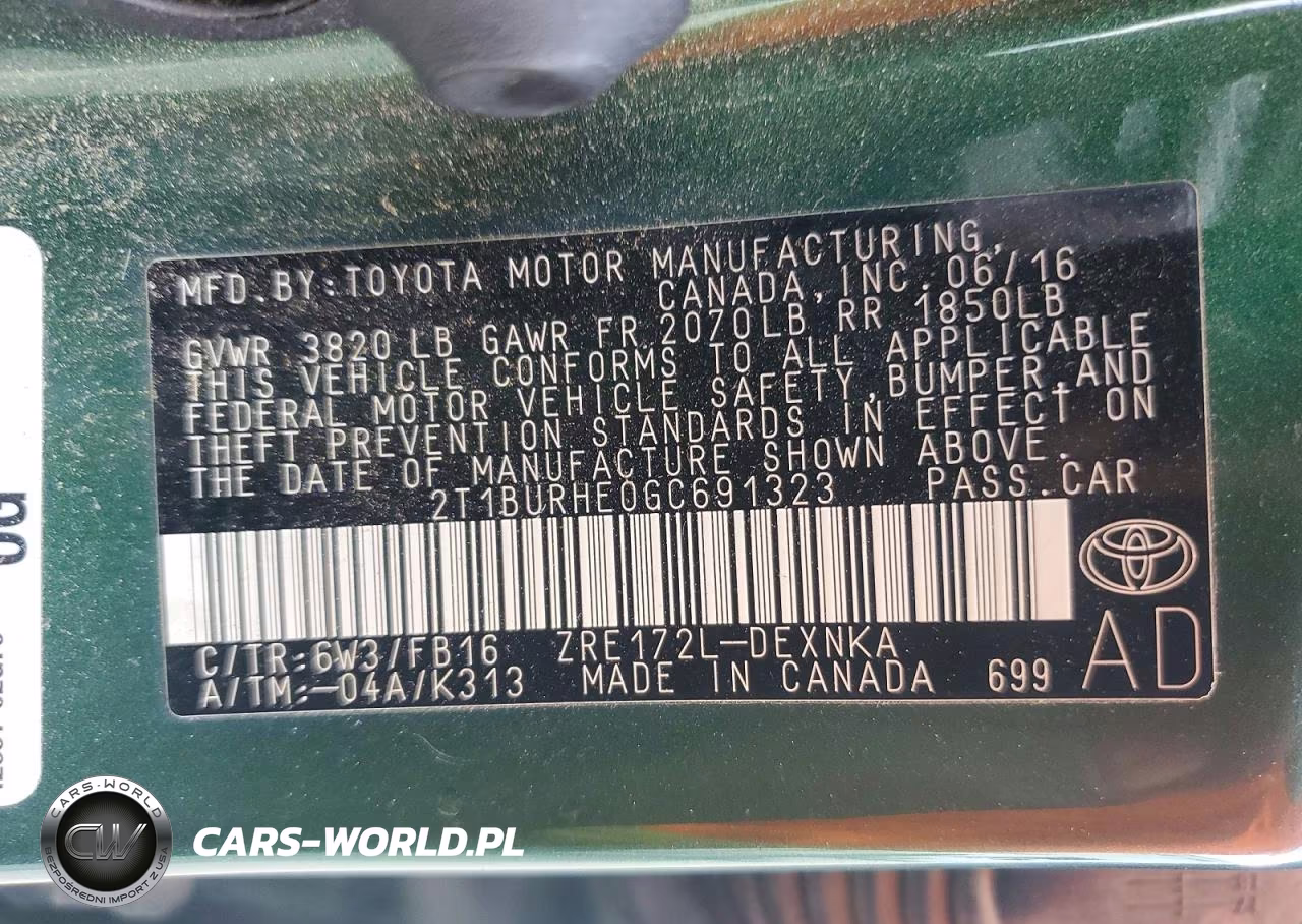 2016 Toyota Corolla Le VIN:2T1BURHE0GC691323 - 12