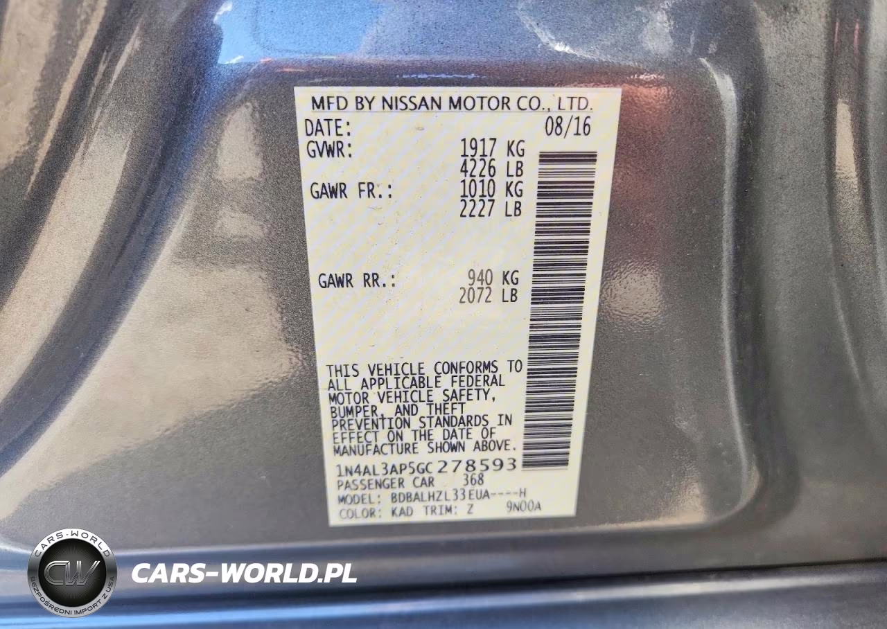 2016 Nissan Altima 2.5 Sr VIN:1N4AL3AP5GC278593 - 12