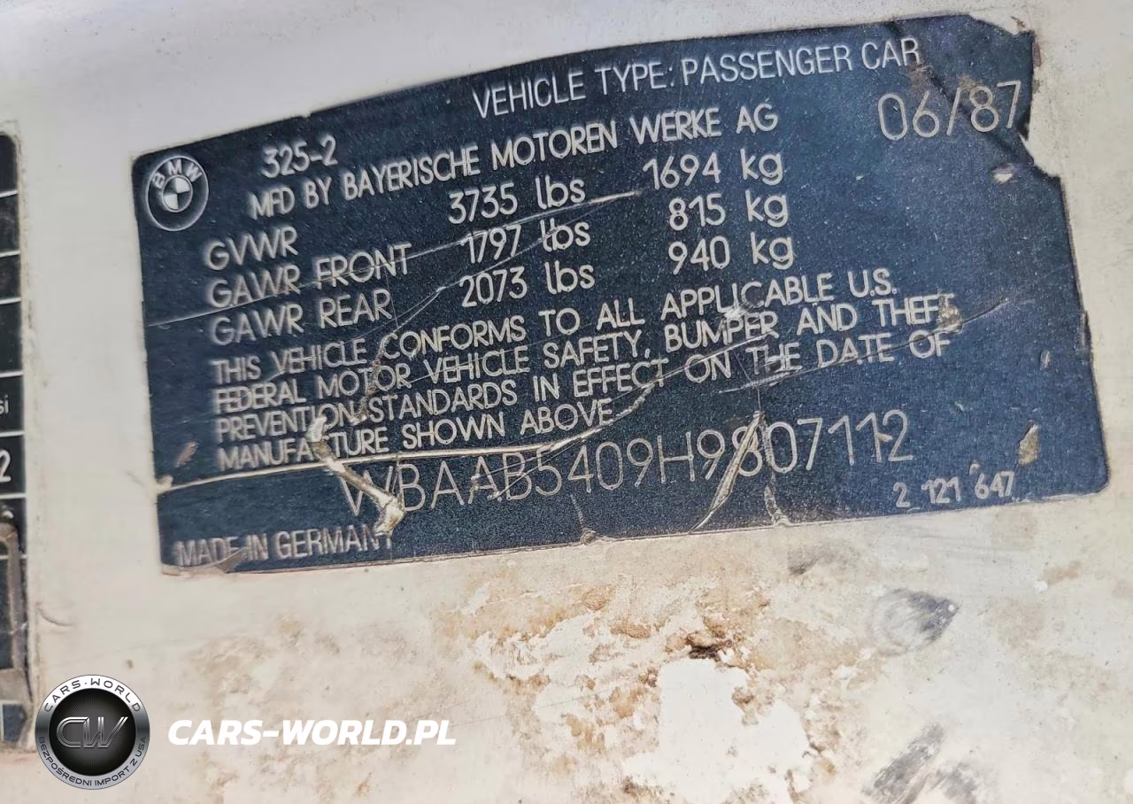 1987 BMW 325 Base VIN:WBAAB5409H9807112 - 13