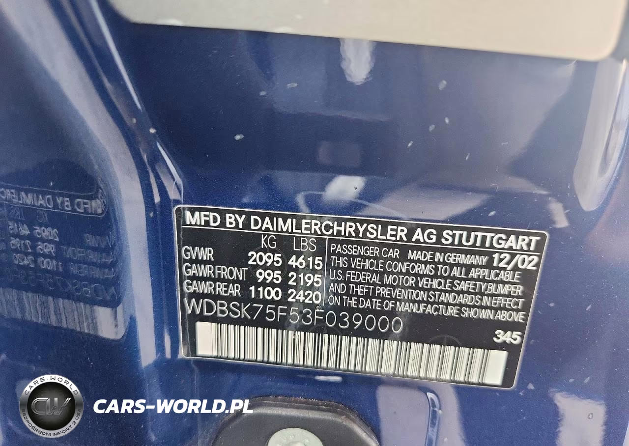 2003 Mercedes-Benz Sl 500R VIN:WDBSK75F53F039000 - 13