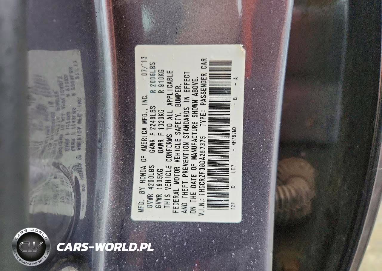 2013 Honda Accord Lx VIN:1HGCR2F38DA257375 - 12