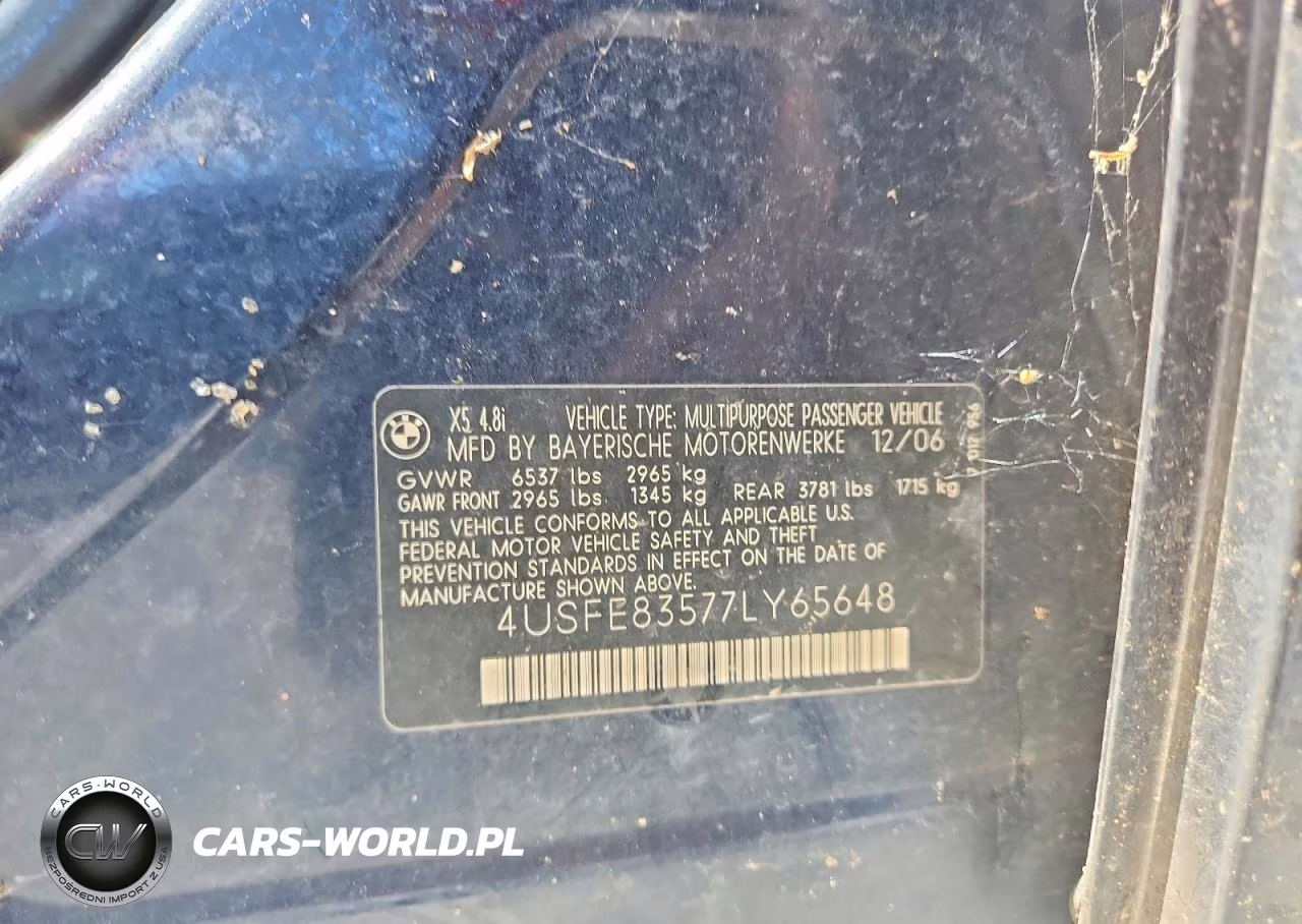 2007 BMW X5 4.8I VIN:4USFE83577LY65648 - 13