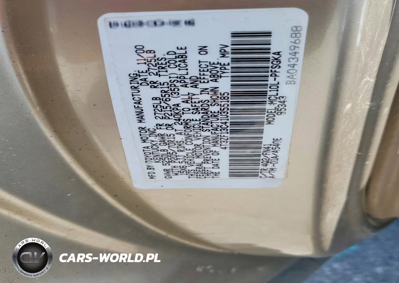 2001 Toyota Sienna Le VIN:4T3ZF13C41U355185 - 13