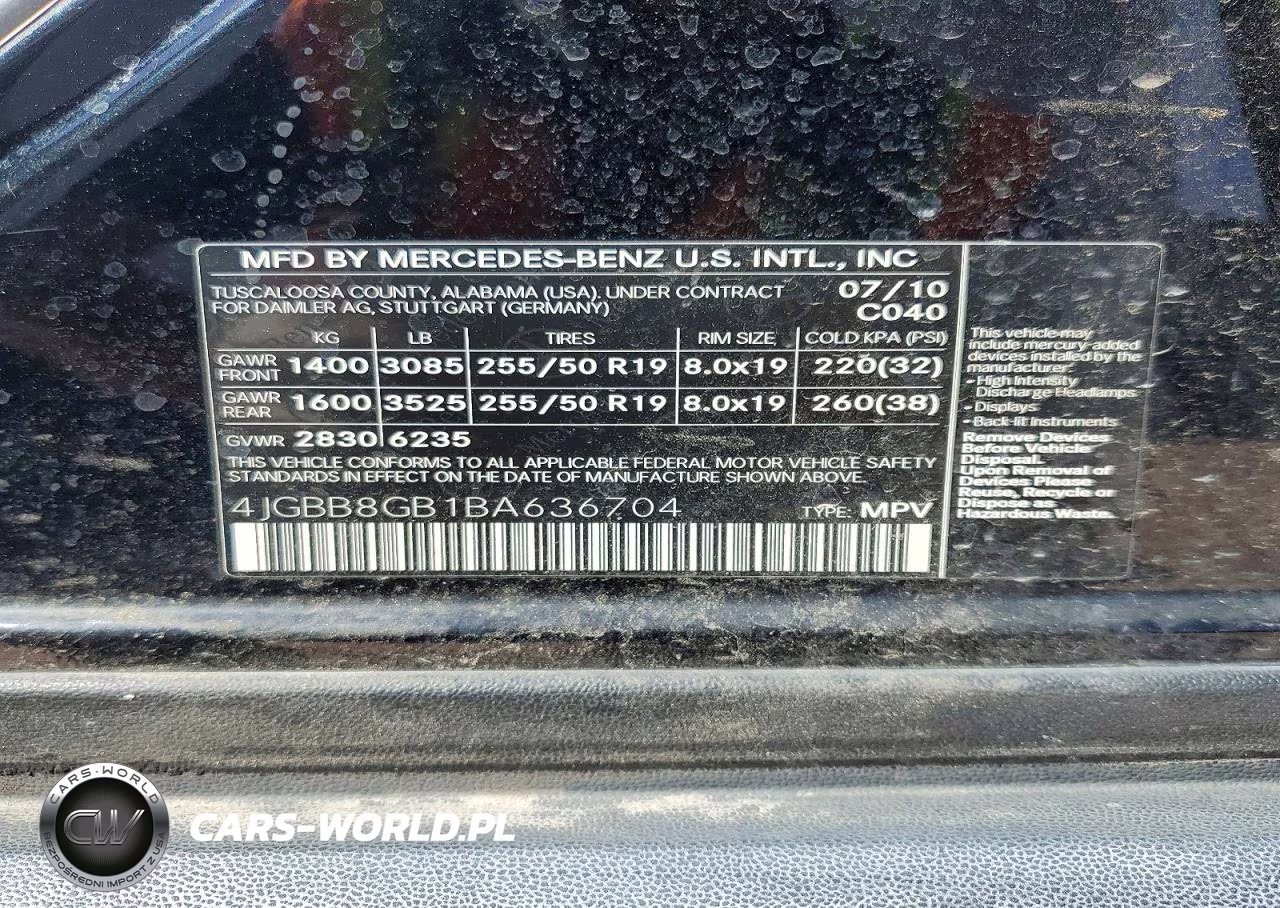 2011 Mercedes-Benz Ml 350 4Matic VIN:4JGBB8GB1BA636704 - 13