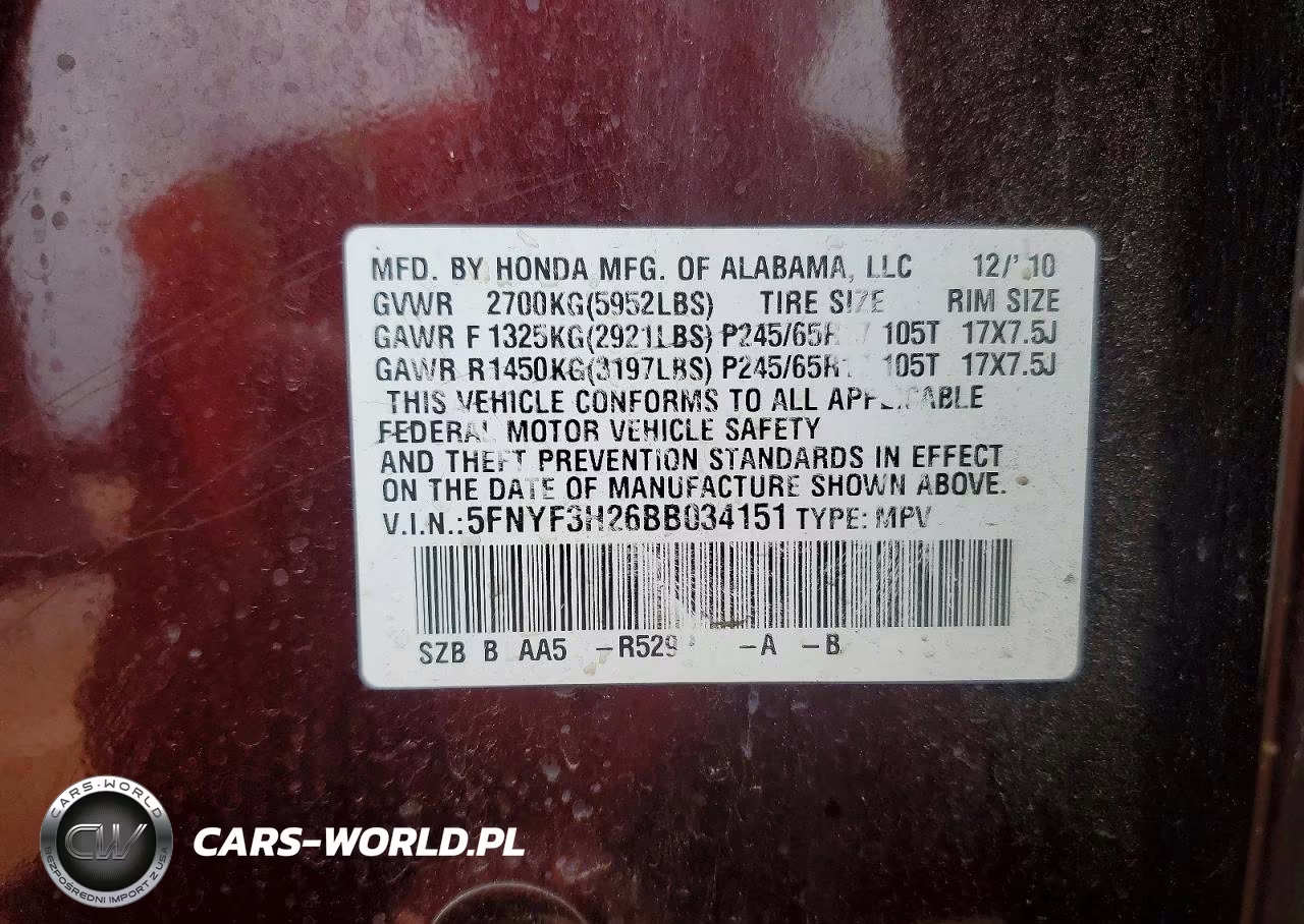 2011 Honda Pilot Lx VIN:5FNYF3H26BB034151 - 13