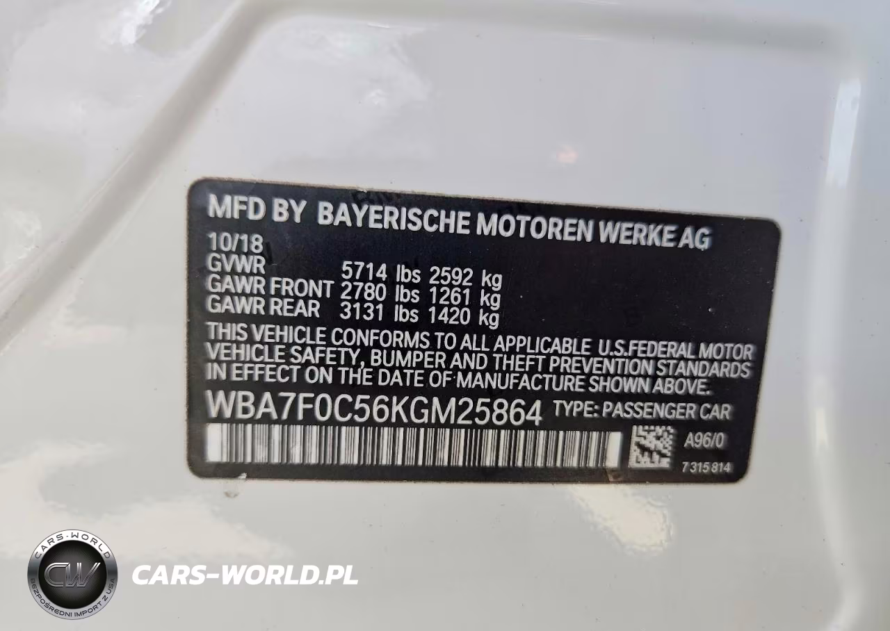 2019 BMW 750 I VIN:WBA7F0C56KGM25864 - 12