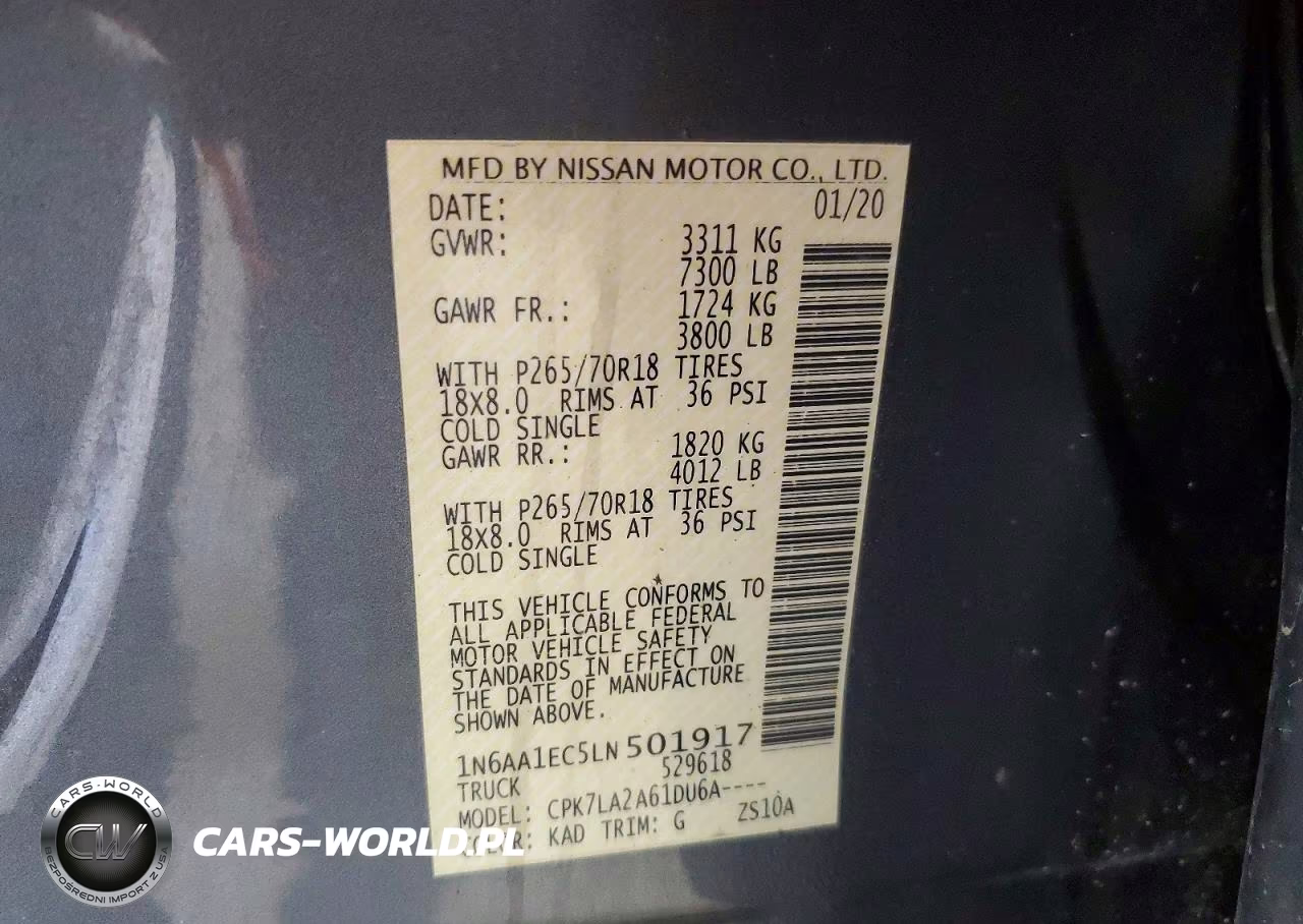 2020 Nissan Titan S VIN:1N6AA1EC5LN501917 - 12
