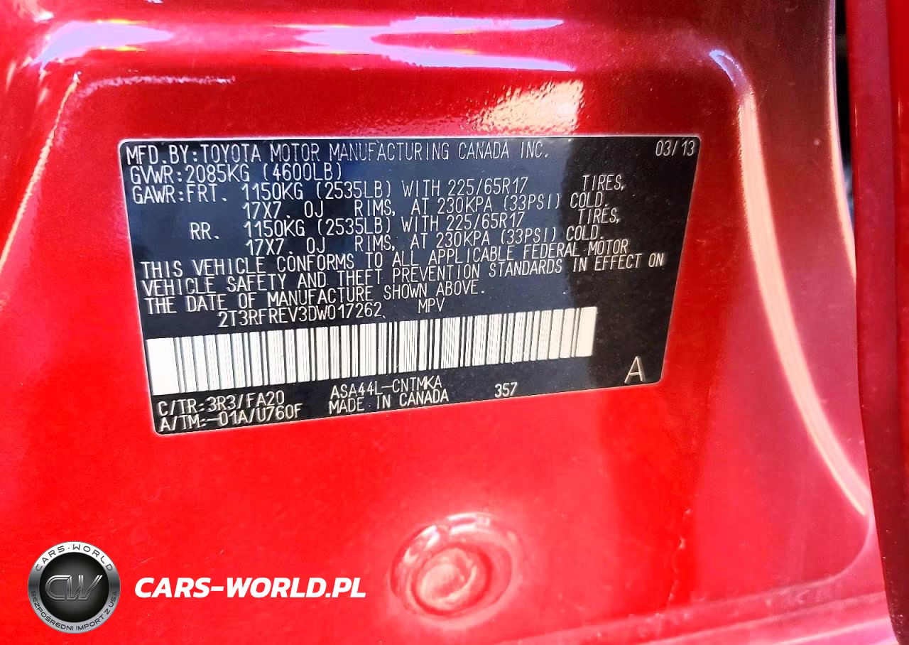 2013 Toyota Rav 4 VIN:2T3RFREV3DW017262 - 14