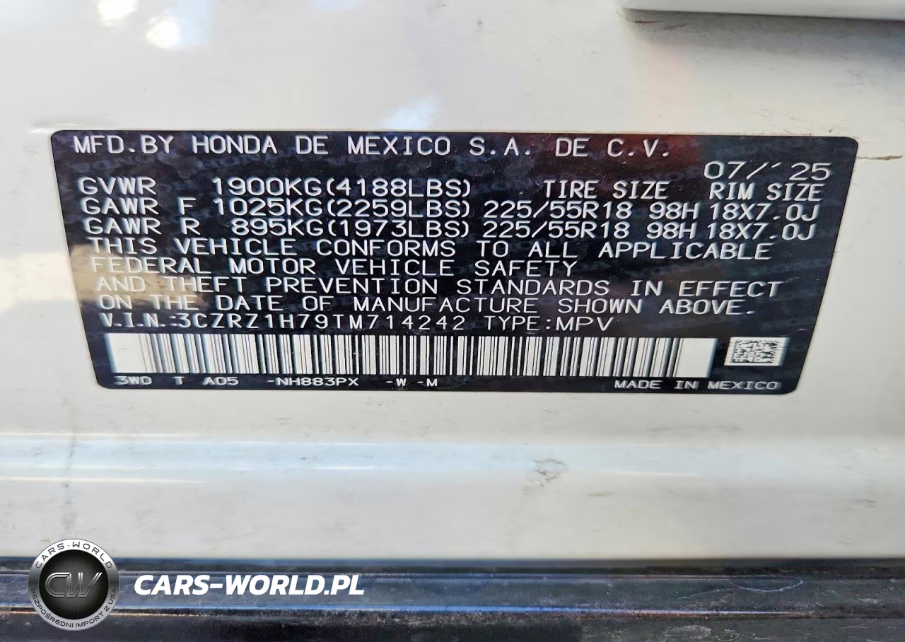 2026 Honda Hr-V Exl VIN:3CZRZ1H79TM714242 - 13