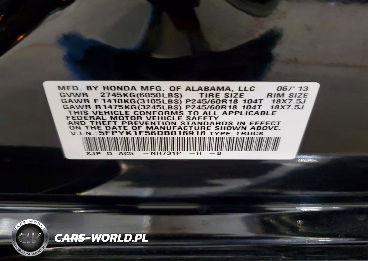 2013 Honda Ridgeline Rtl VIN:5FPYK1F56DB016918 - 12