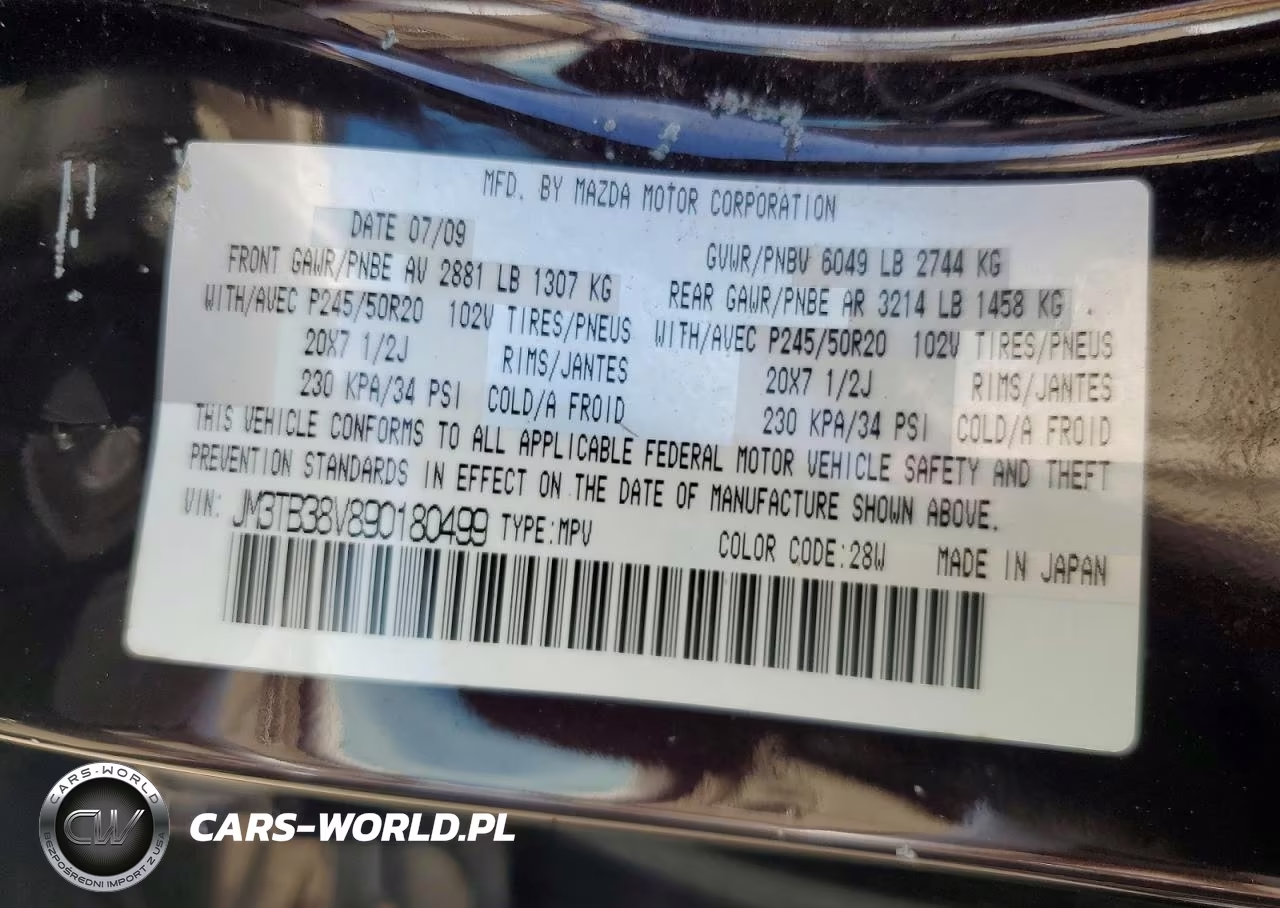 2009 Mazda Cx-9 VIN:JM3TB38V890180499 - 14