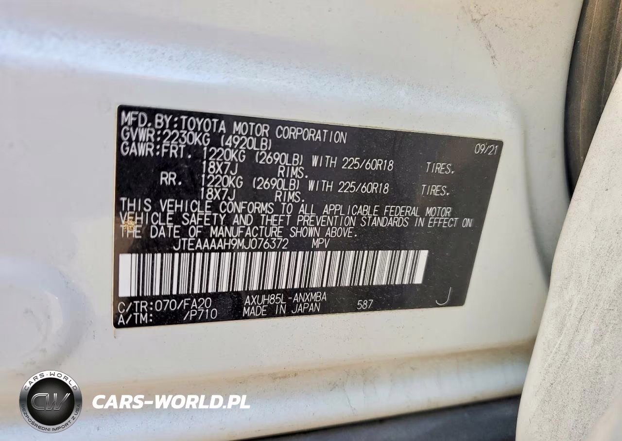 2021 Toyota Venza Le VIN:JTEAAAAH9MJ076372 - 12