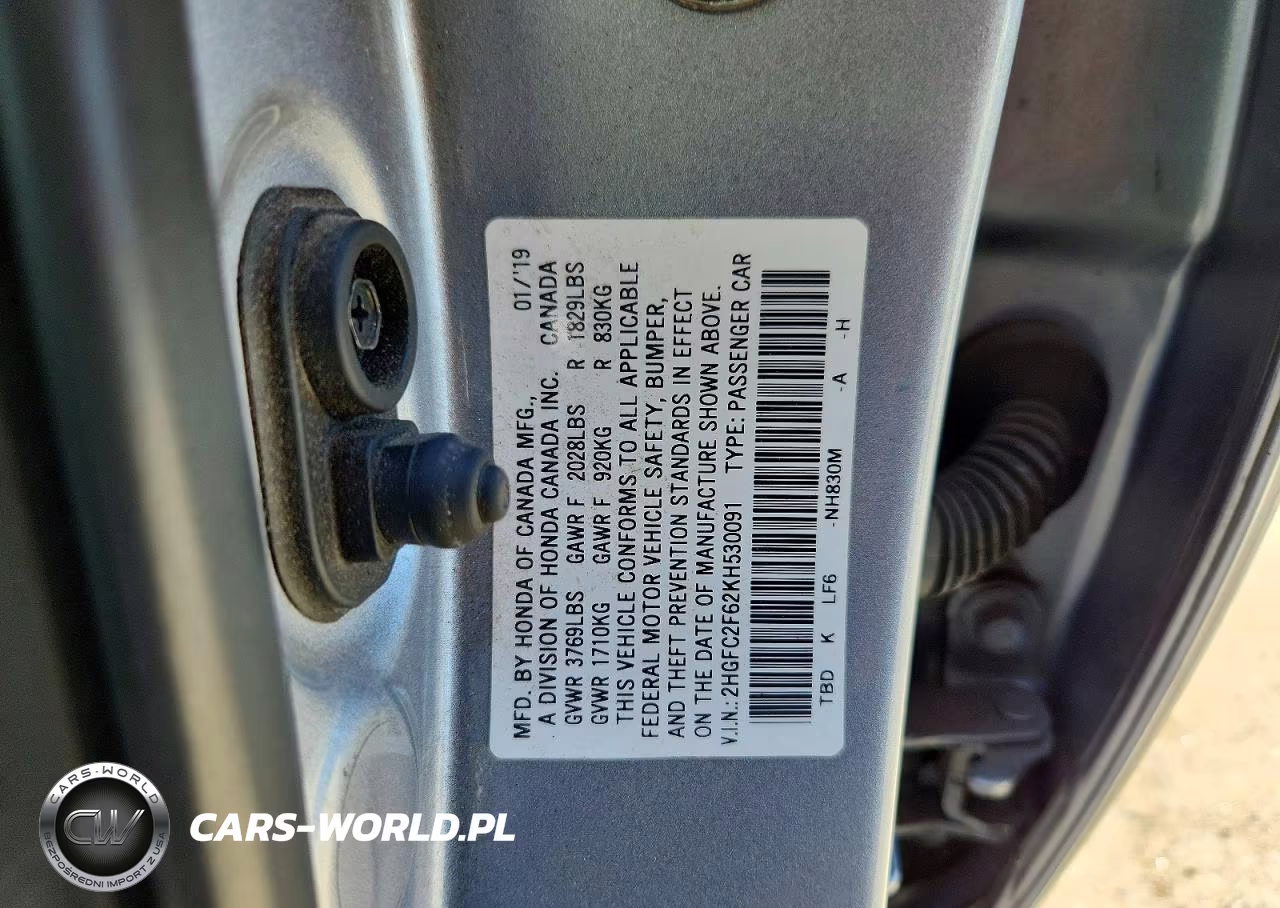 2019 Honda Civic Lx VIN:2HGFC2F62KH530091 - 12