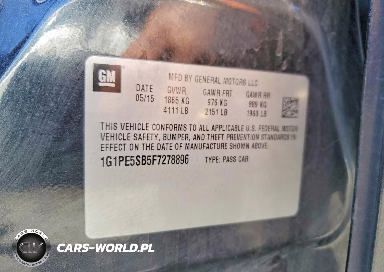 2015 Chevrolet Cruze Lt VIN:1G1PE5SB5F7278896 - 12