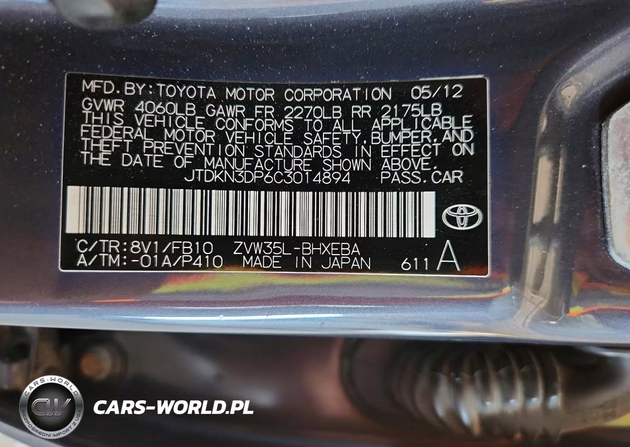 2012 Toyota Prius Plug-In Hybrid Base VIN:JTDKN3DP6C3014894 - 12
