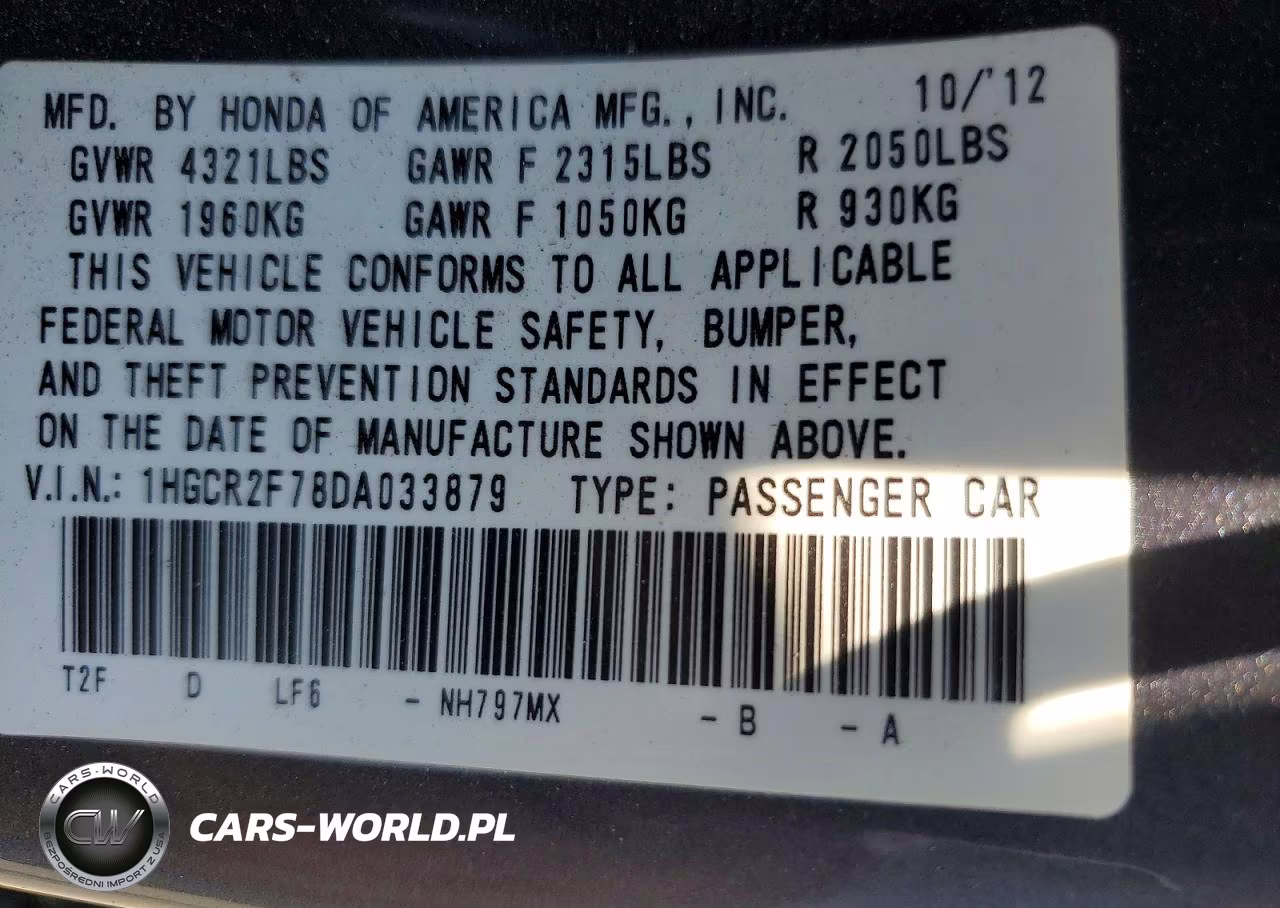 2013 Honda Accord Ex VIN:1HGCR2F78DA033879 - 12