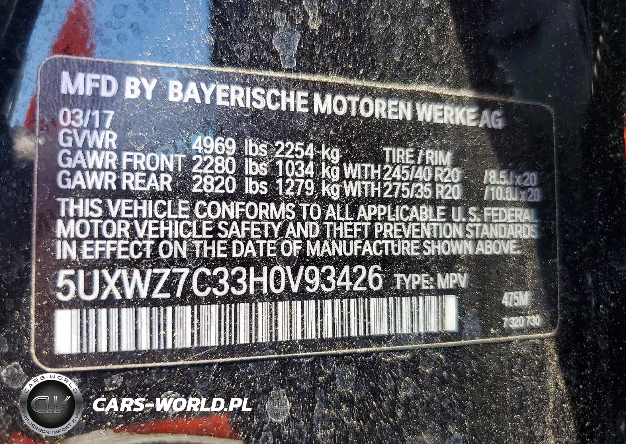 2017 BMW X3 Sdrive28I VIN:5UXWZ7C33H0V93426 - 13