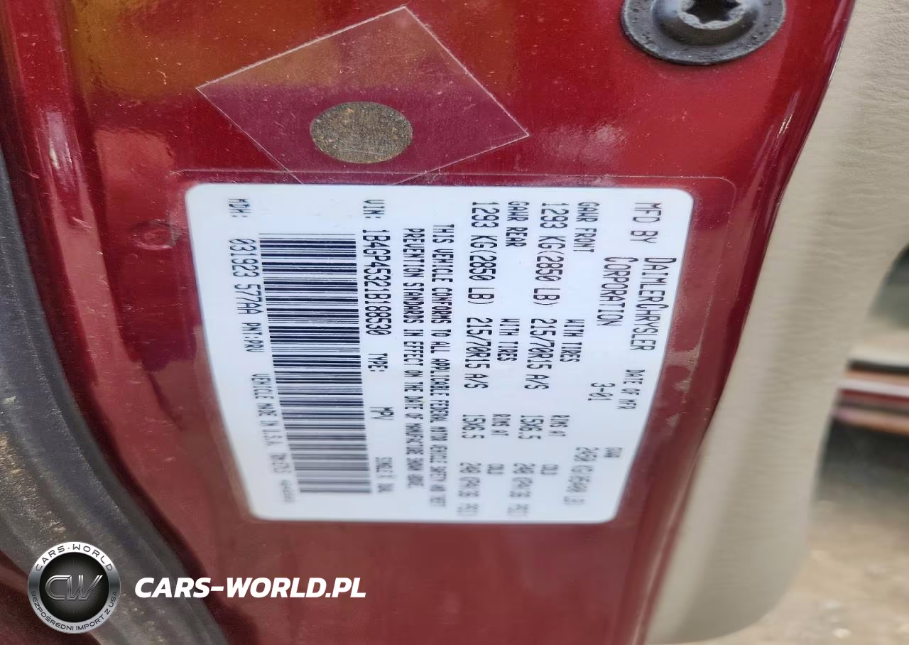 2001 Dodge Caravan Sport VIN:1B4GP45321B188530 - 13