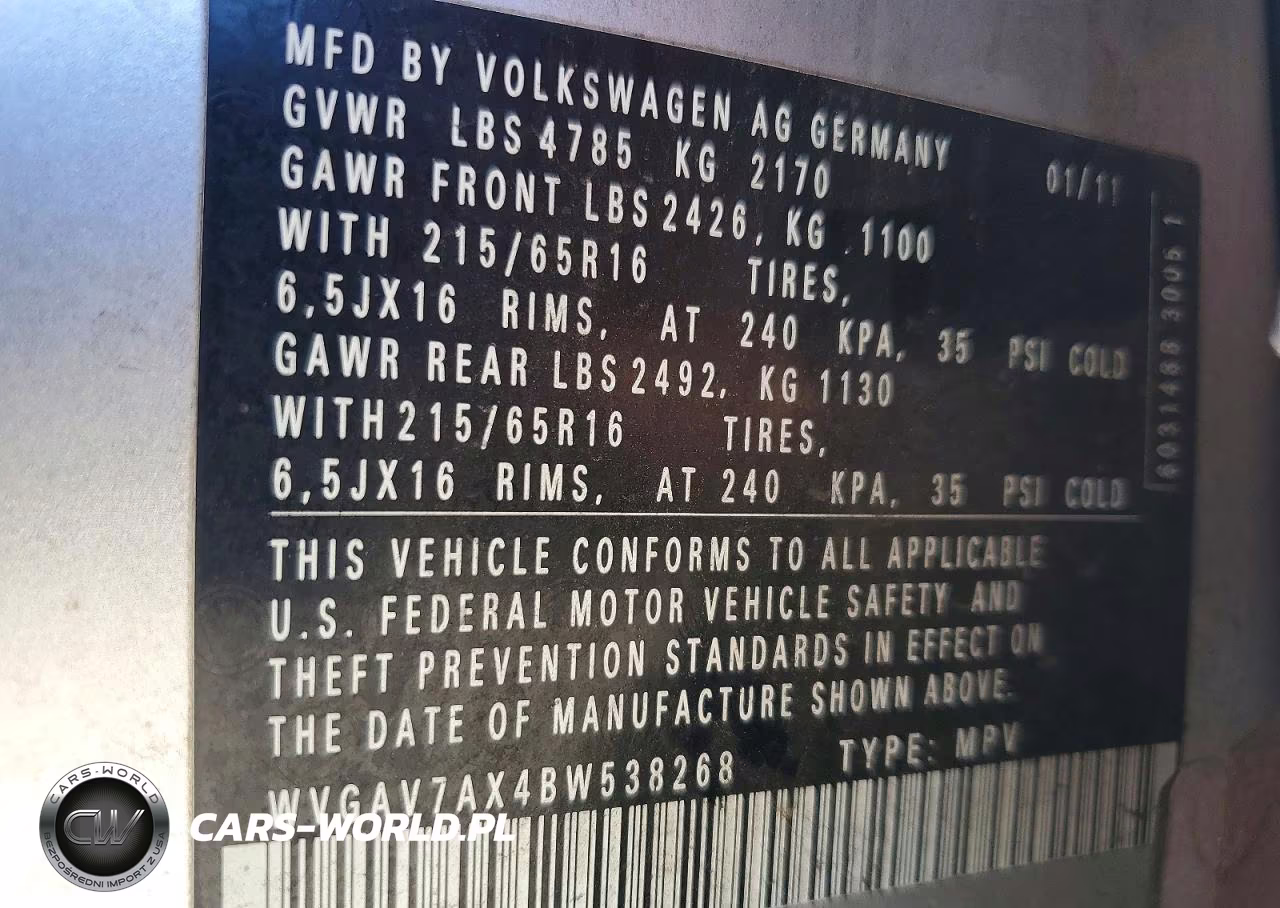 2011 Volkswagen Tiguan S VIN:WVGAV7AX4BW538268 - 13
