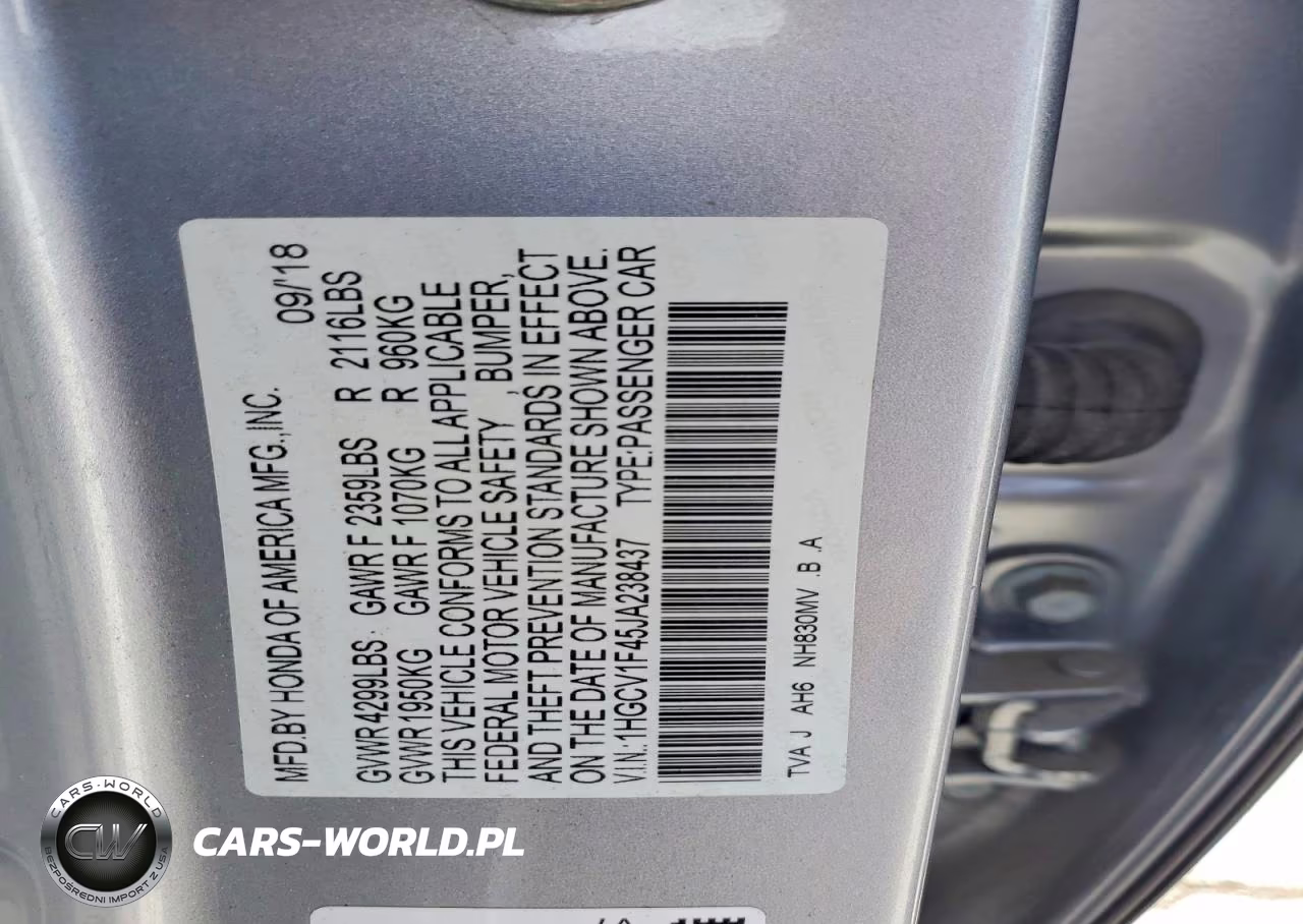 2018 Honda Accord Ex VIN:1HGCV1F45JA238437 - 12