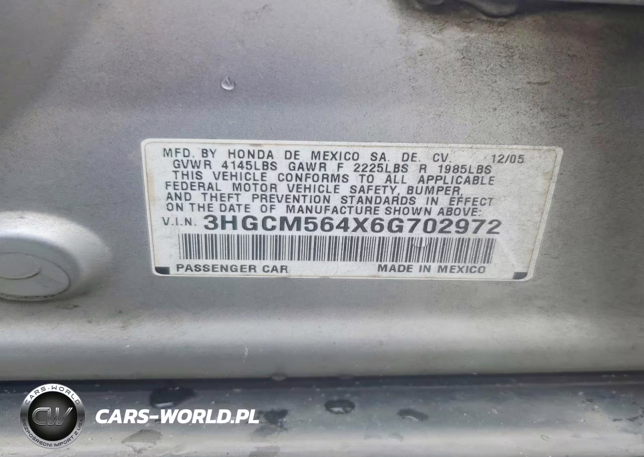 2006 Honda Accord Lx VIN:3HGCM564X6G702972 - 12