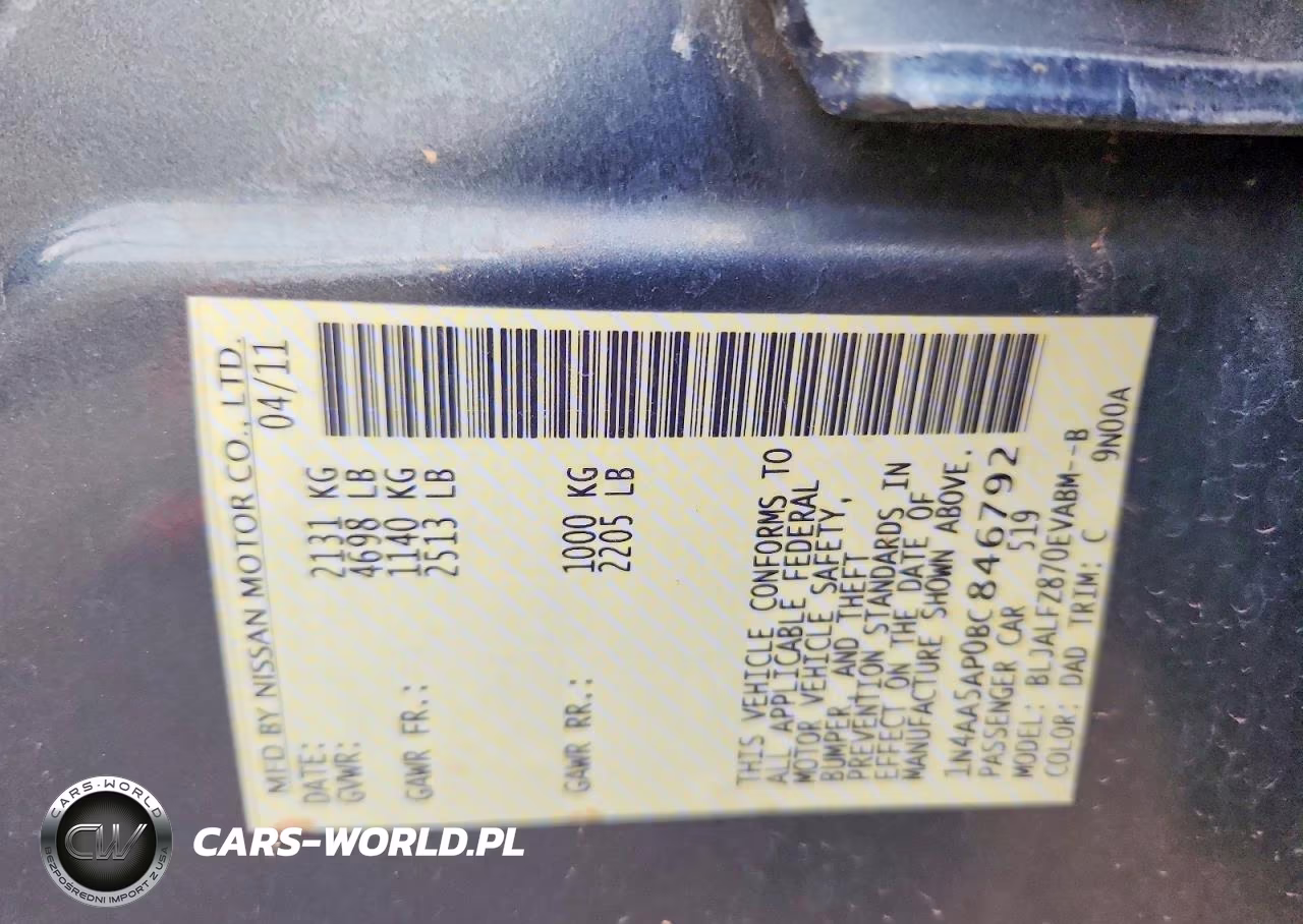 2011 Nissan Maxima S-Sv VIN:1N4AA5AP0BC846792 - 12