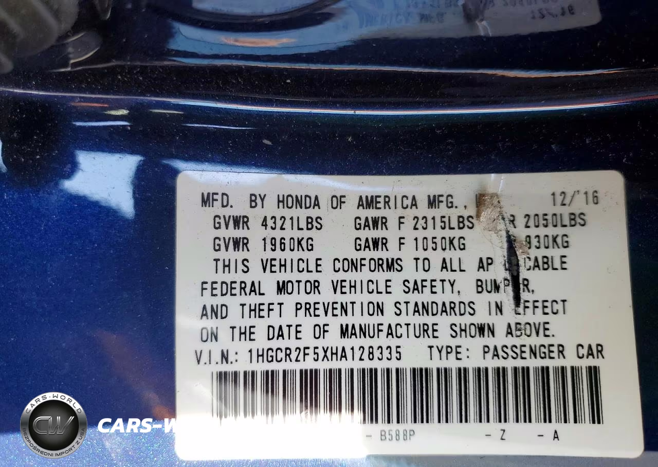 2017 Honda Accord Sport VIN:1HGCR2F5XHA128335 - 13