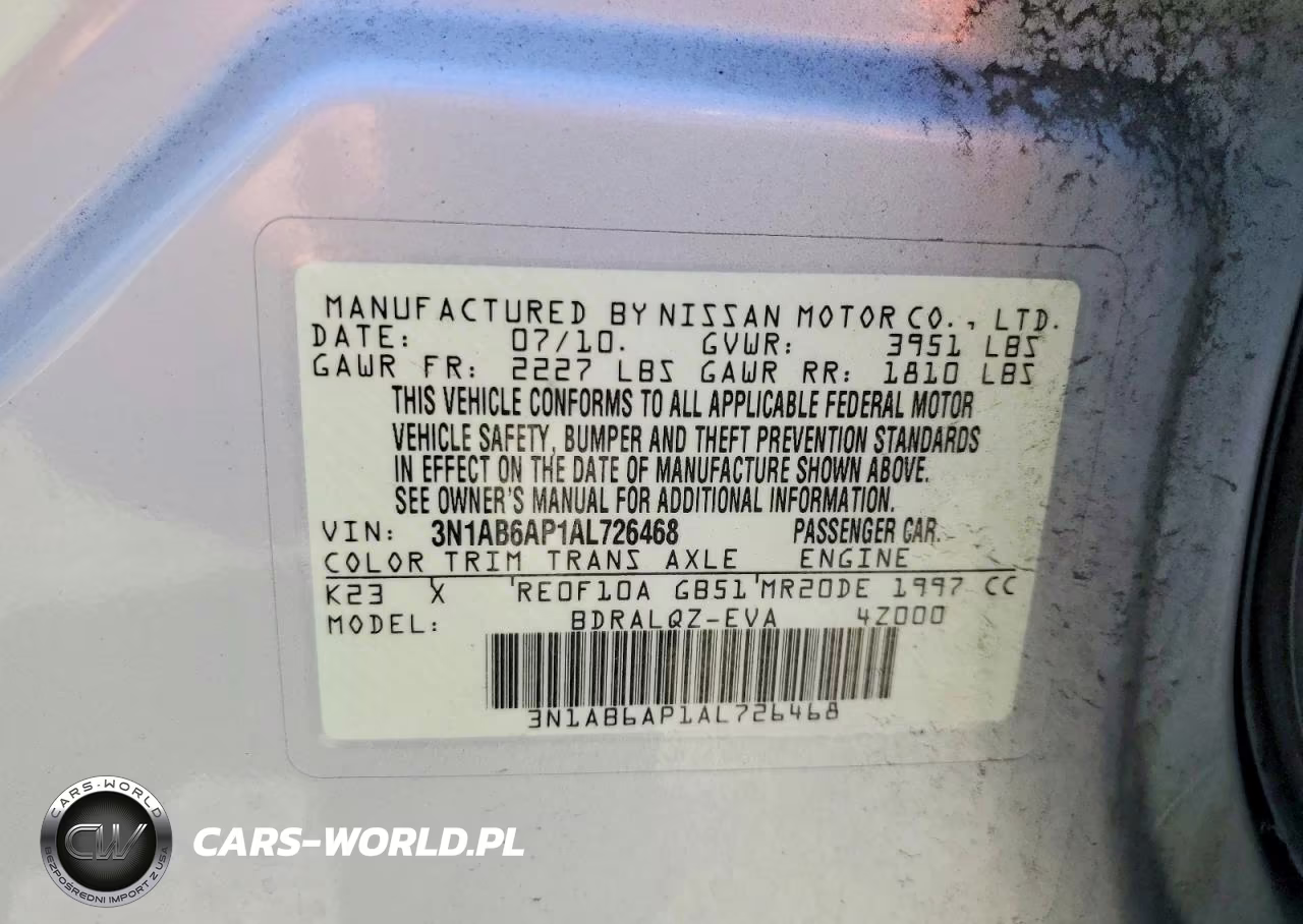 2010 Nissan Sentra 2.0 VIN:3N1AB6AP1AL726468 - 12