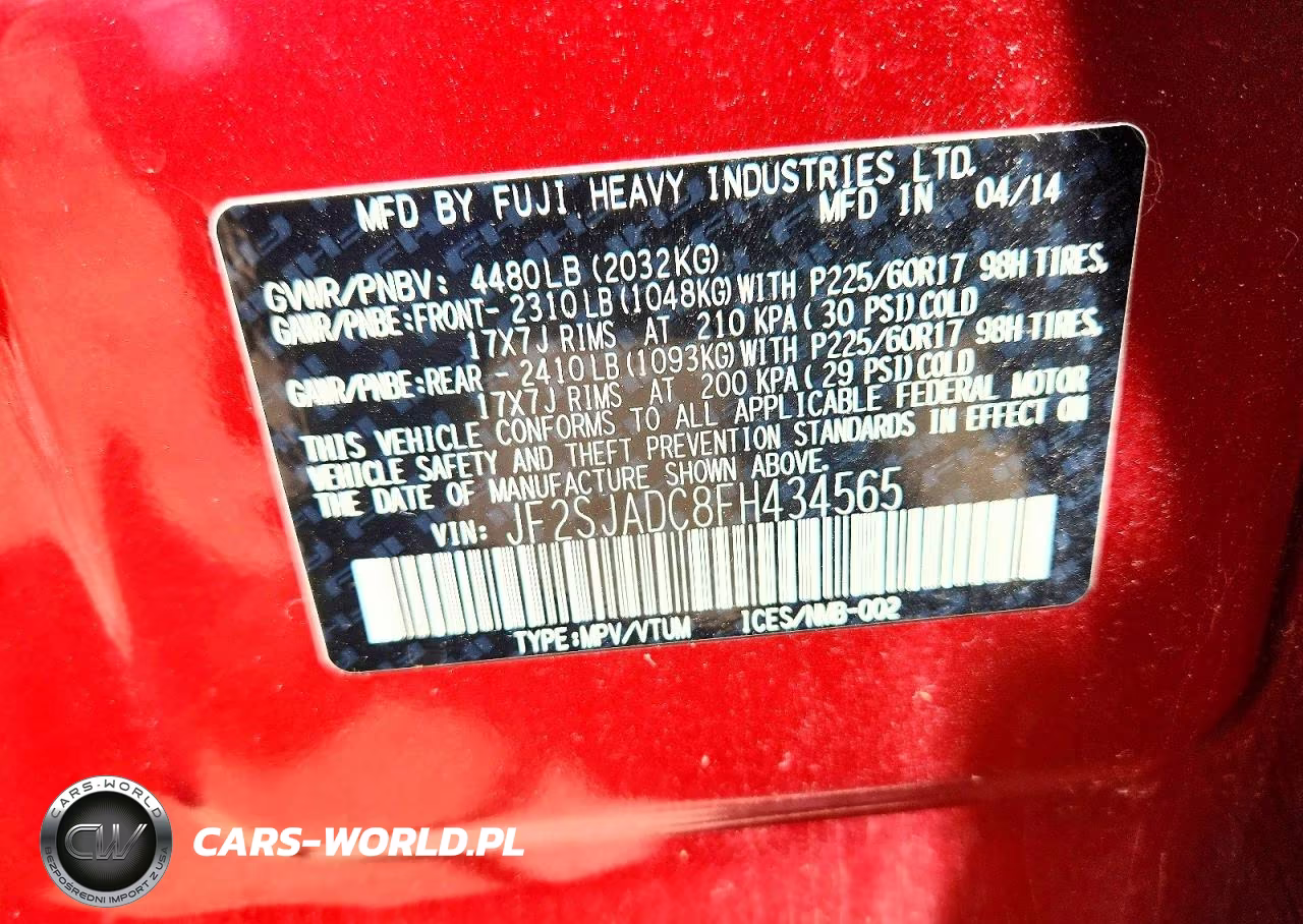 2015 Subaru Forester 2.5I Premium VIN:JF2SJADC8FH434565 - 14