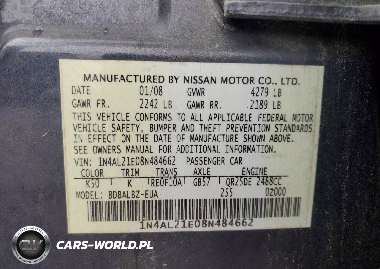 2008 Nissan Altima 2.5 VIN:1N4AL21E08N484662 - 12