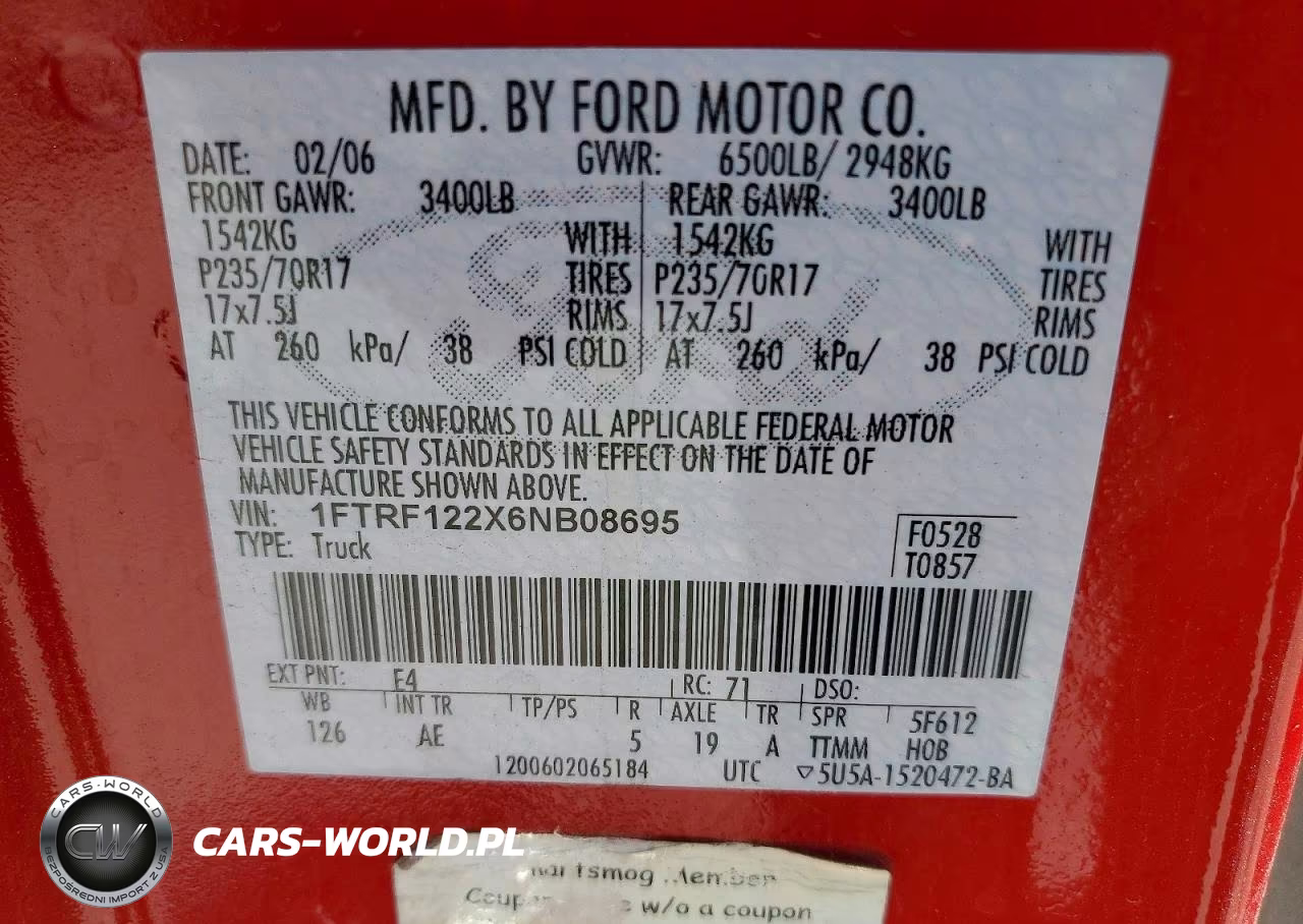 2006 Ford F150 VIN:1FTRF122X6NB08695 - 12