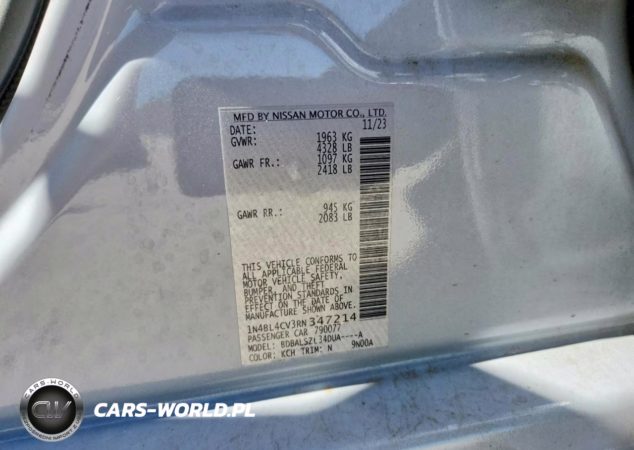 2024 Nissan Altima Sr VIN:1N4BL4CV3RN347214 - 12