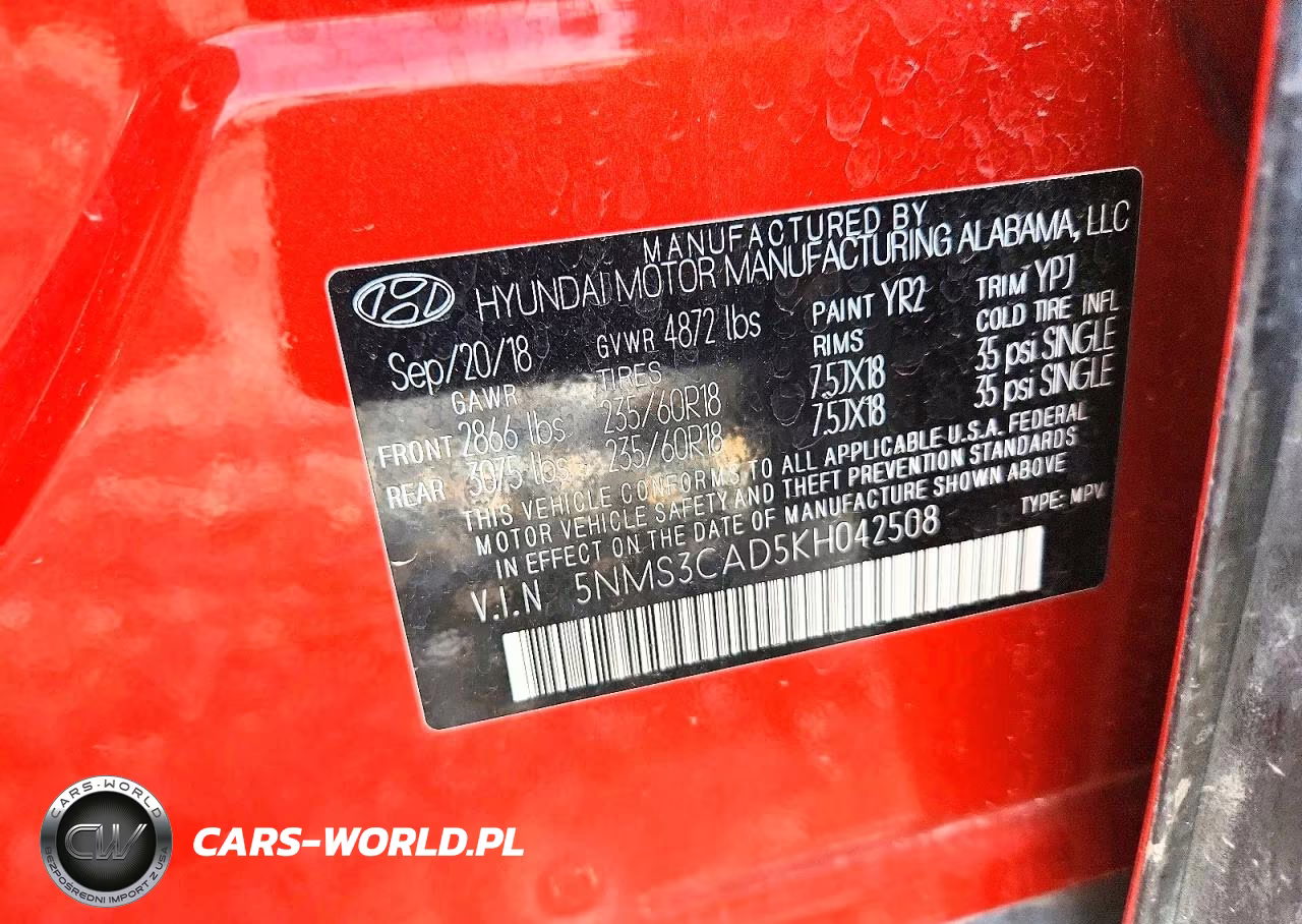 2019 Hyundai Santa Fe Sel Plus 2.4L VIN:5NMS3CAD5KH042508 - 13