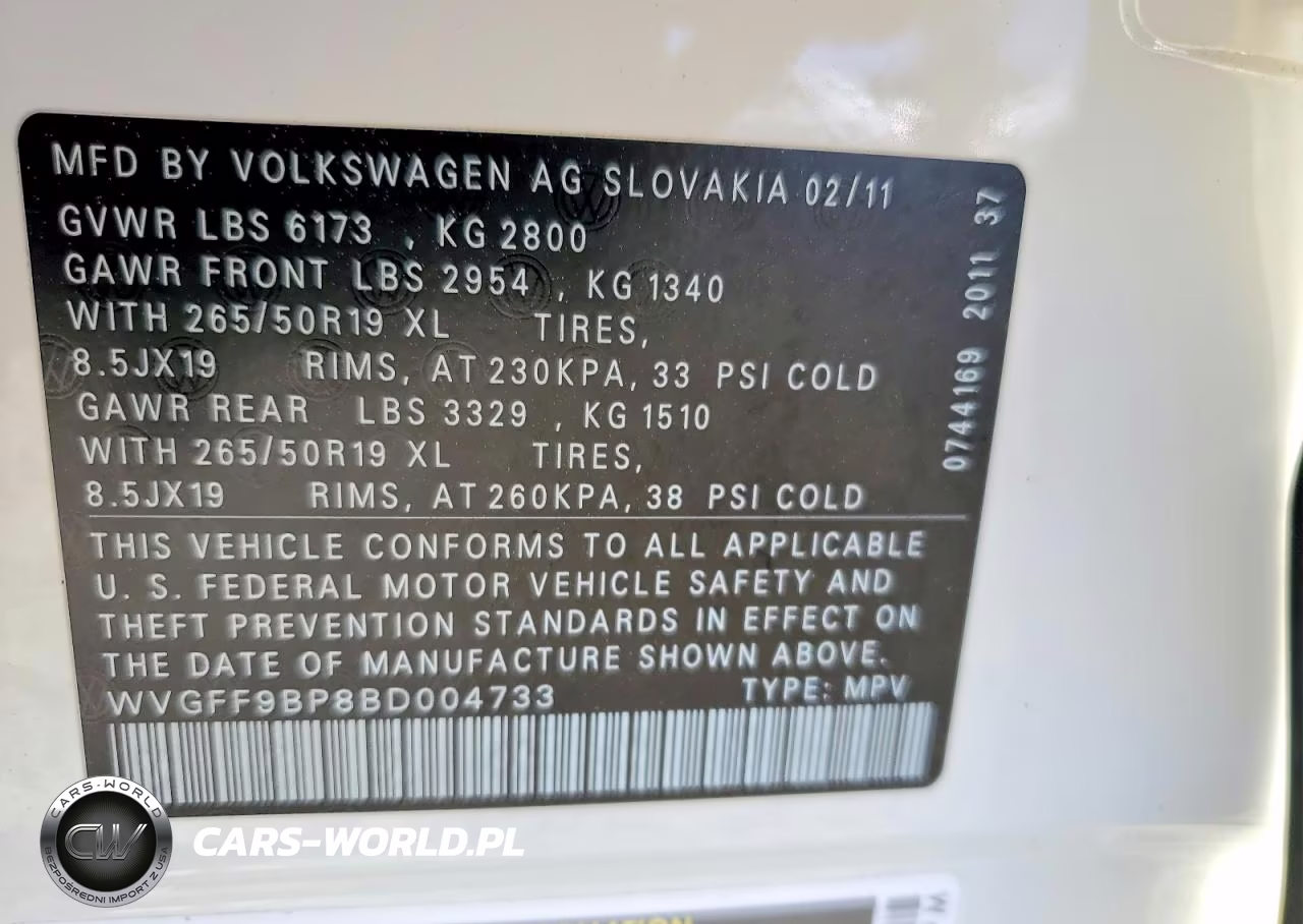 2011 Volkswagen Touareg V6 VIN:WVGFF9BP8BD004733 - 13